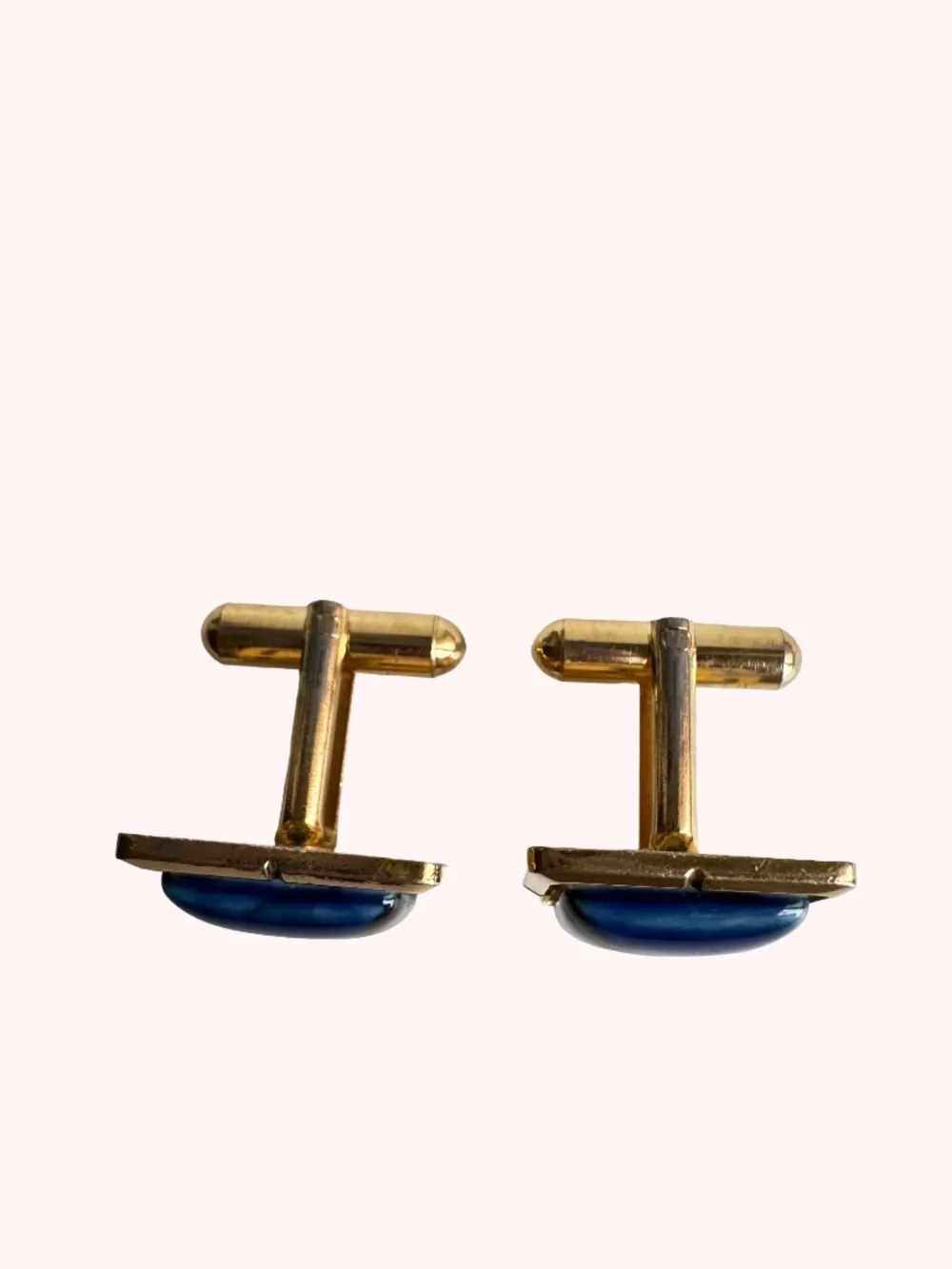 Vintage Gen Marked Cufflinks Tie Tack Blue Green Porcelain Gold Tone Square Gift